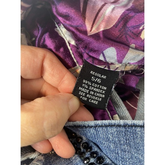 Size 5/6 Premiere Rue 21 Denim Jeans Women's Distressed Rips Studded Rhinestones - Picture 14 of 16